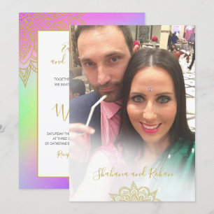 Colorful Wedding Gold Accents Modern Invitation