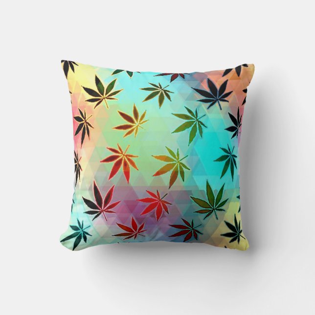 Colorful Weed Throw Pillow (Front)