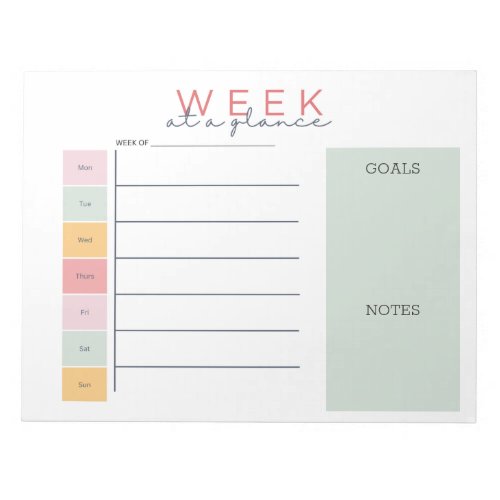 Colorful Week at a Glance Notepad