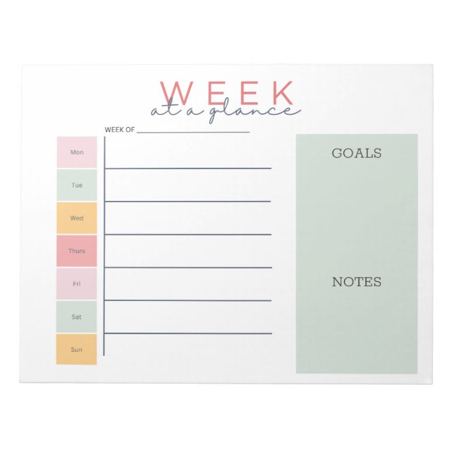 Colorful Week at a Glance Notepad (Front)