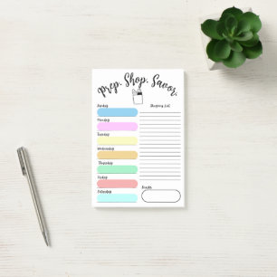 Colorful Weekly Meal Plan Post-It Note 4"x6"