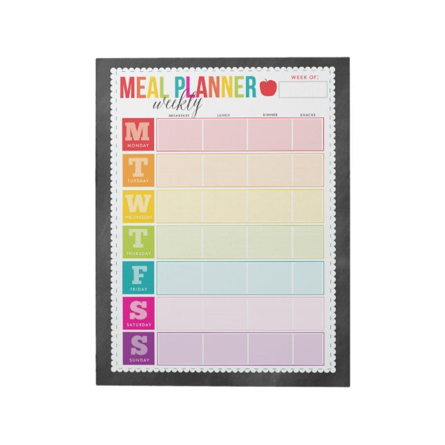 Colorful Weekly Meal Planner Large Notepad (Rotated)