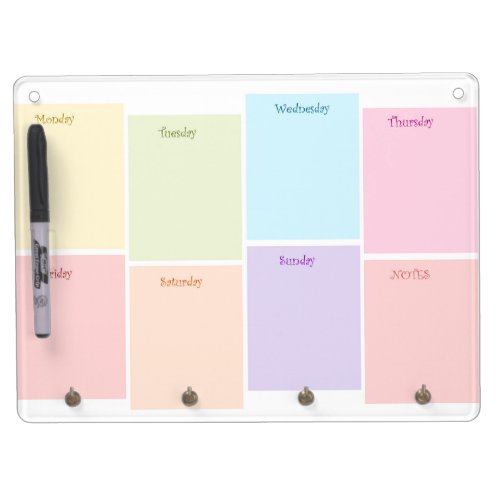 Colorful Weekly Planner Dry Erase Board With Keychain Holder