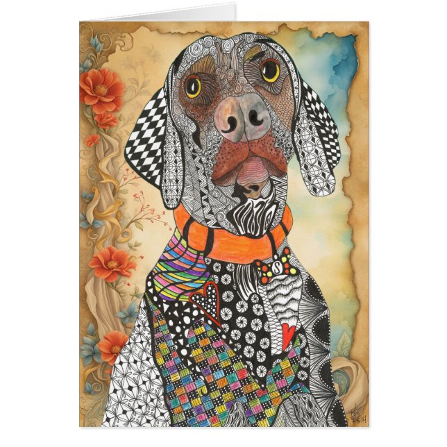 Colorful Weimaraner Dog Floral Greeting Card (Front)