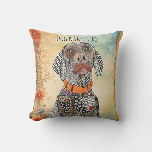 Colorful Weimaraner Floral Throw Pillow