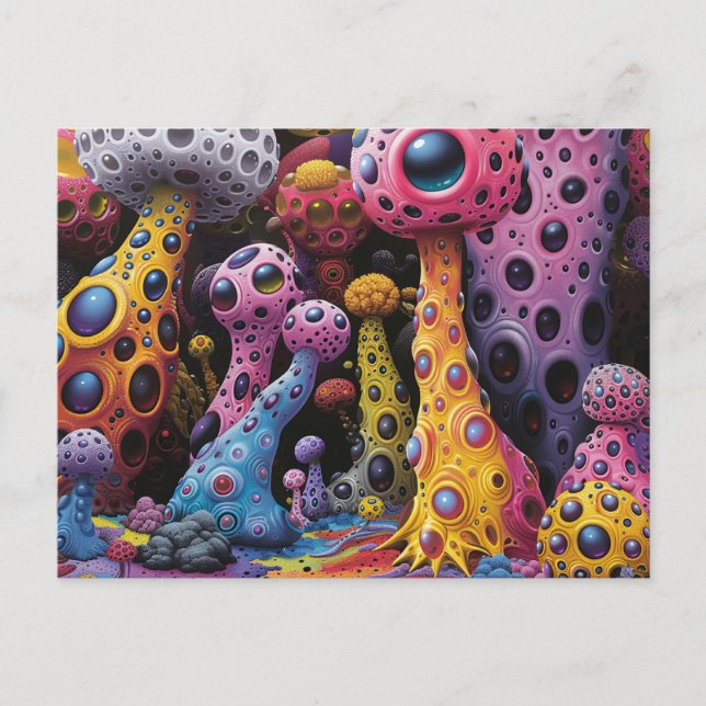 Colorful Weird Creatures Abstract Postcard (Front)