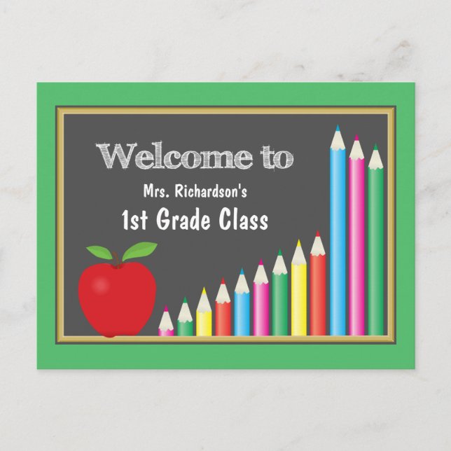 Colorful Welcome Back To School First Grade Postcard (Front)