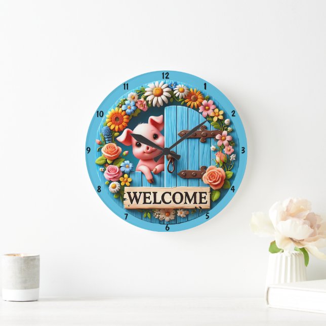 Colorful Welcome Clock Piglet Floral Designs (Home)