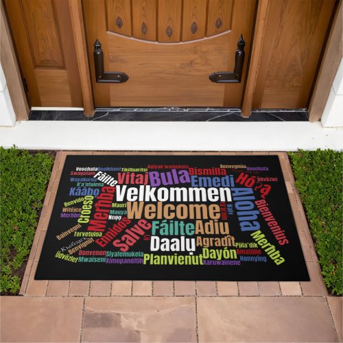 Colorful Welcome in Many Languages Word Cloud Doormat