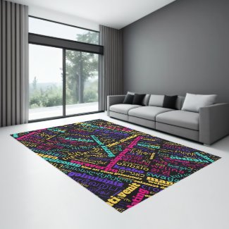 Colorful Welcome in Many Languages Word Tag Cloud Area Rug