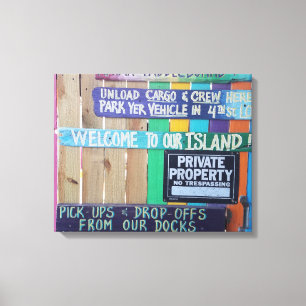 Colorful Welcome Island sign Carribean