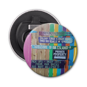 Colorful Welcome Island sign Carribean Bottle Opener