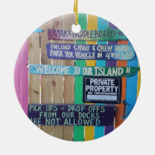 Colorful Welcome Island sign Carribean Ceramic Ornament