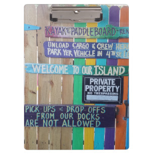 Colorful Welcome Island sign Carribean Clipboard