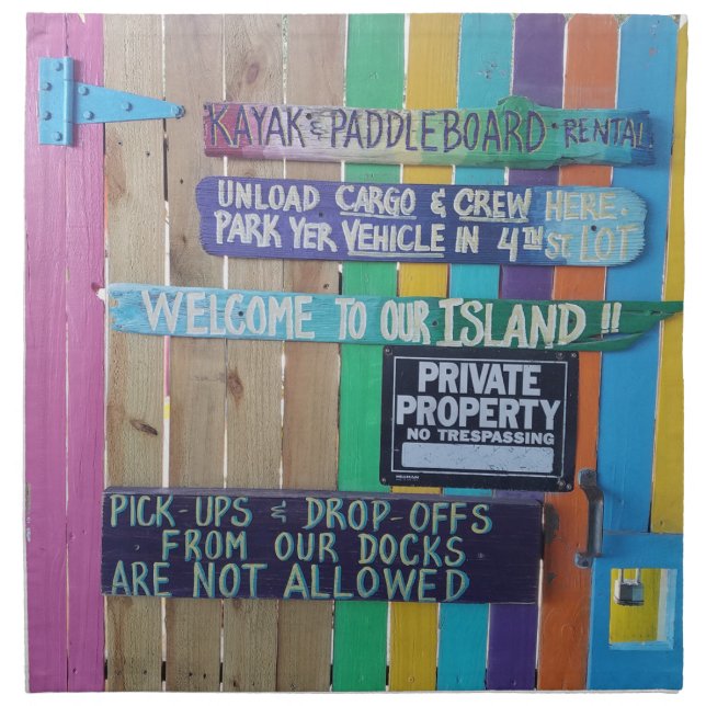 Colorful Welcome Island sign Carribean Cloth Napkin (Front)