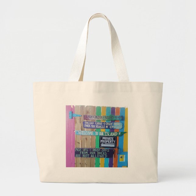 Colorful Welcome Island sign Carribean Large Tote Bag (Front)