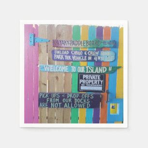 Colorful Welcome Island sign Carribean Napkins