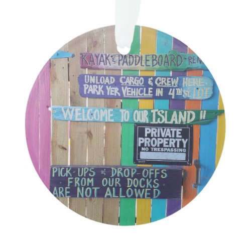 Colorful Welcome Island sign Carribean Ornament