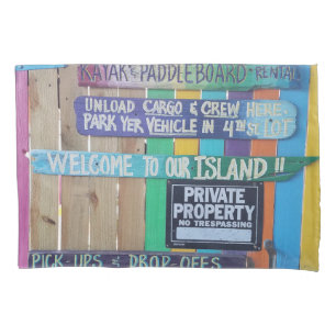 Colorful Welcome Island sign Carribean Pillow Case