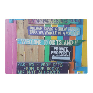 Colorful Welcome Island sign Carribean Placemat