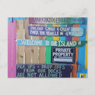 Colorful Welcome Island sign Carribean Postcard