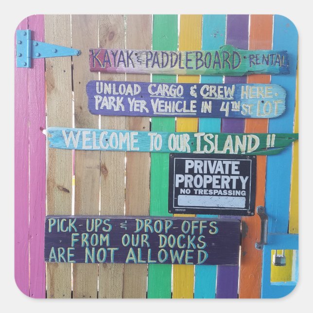 Colorful Welcome Island sign Carribean Square Sticker (Front)