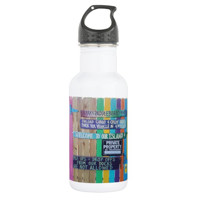 Colorful Welcome Island sign Carribean Stainless Steel Water Bottle (Front)
