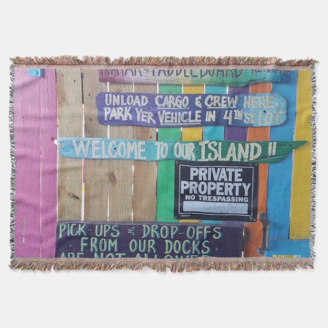 Colorful Welcome Island sign Carribean Throw Blanket (Front)