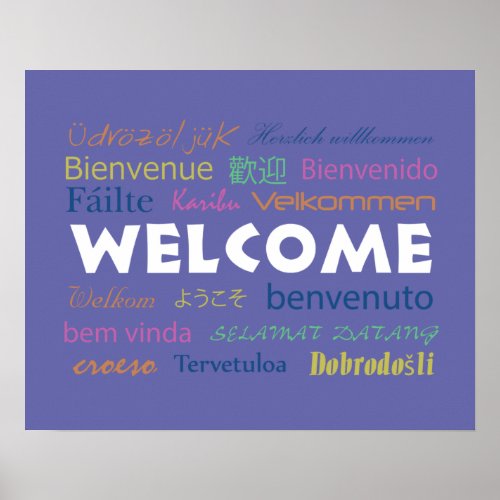 Colorful Welcome Many Languages Modern Perwinkle  Poster