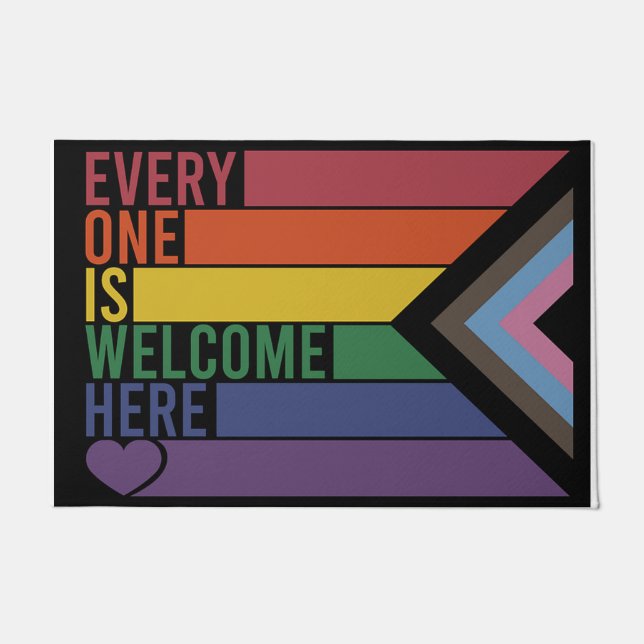Colorful Welcome Mat, Everyone Is Welcome Here Doormat (Front)