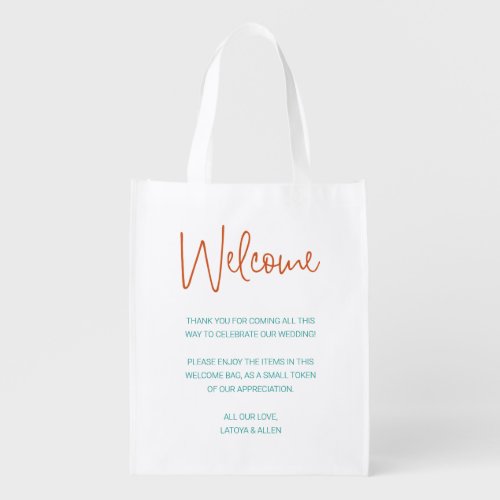 Colorful Welcome To Wedding Out Of Town Guest Gift Grocery Bag