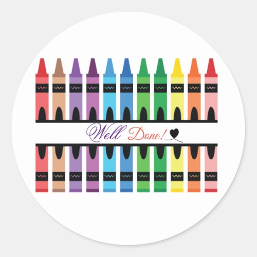 Colorful Well Done Teacher Pencils Crayon  Classic Round Sticker