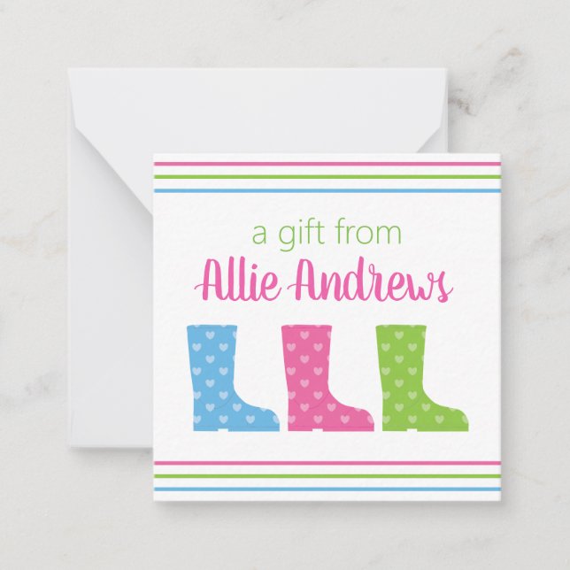 Colorful Wellies Rain Boots Gift Enclosure Cards (Front)