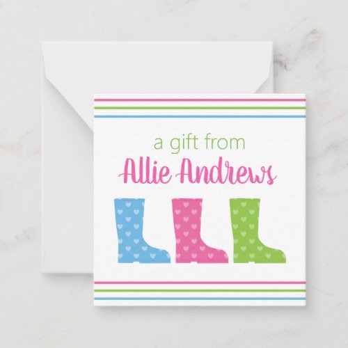 Colorful Wellies Rain Boots Gift Enclosure Cards