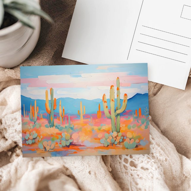 Colorful Western Desert Cactus Vibrant Painting  Postcard (Creator Uploaded)