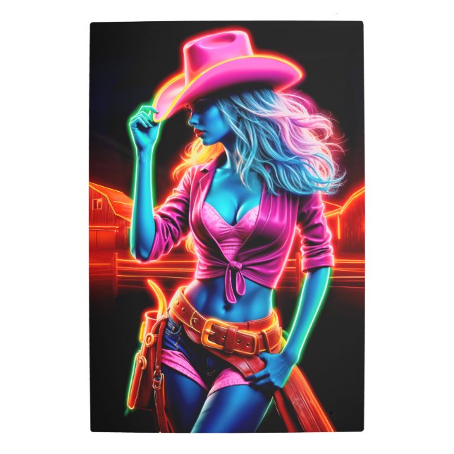 Colorful western girl with pink cowboy hat art (Front)