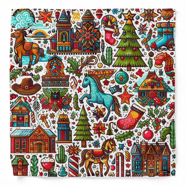 Colorful Western Pattern Christmas Bandana (Front)