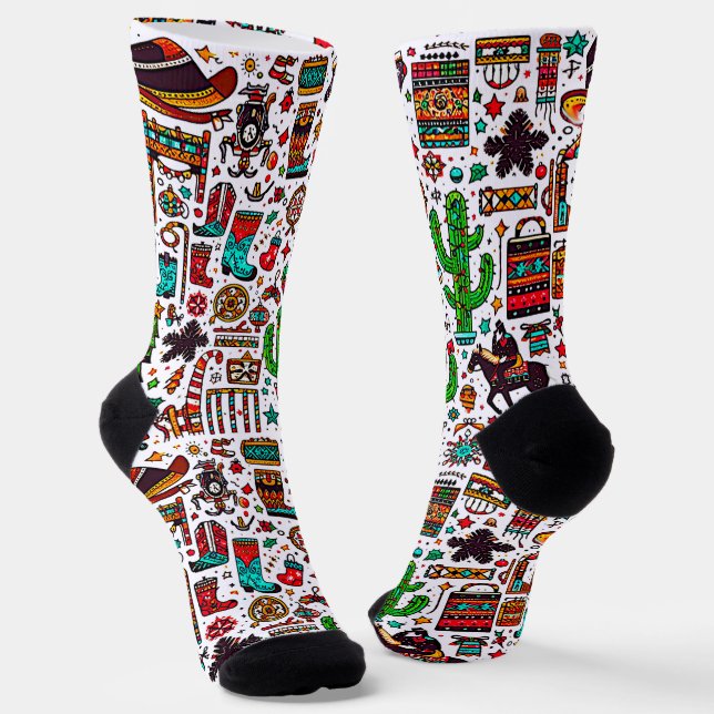 Colorful Western Pattern Christmas Socks (Angled)