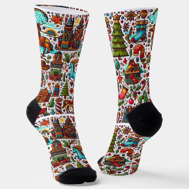 Colorful Western Pattern Christmas Socks (Angled)