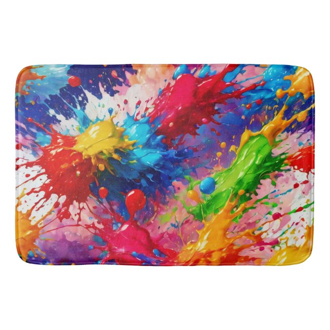 Colorful Wet Paint Splash Design Bath Mat (Front)