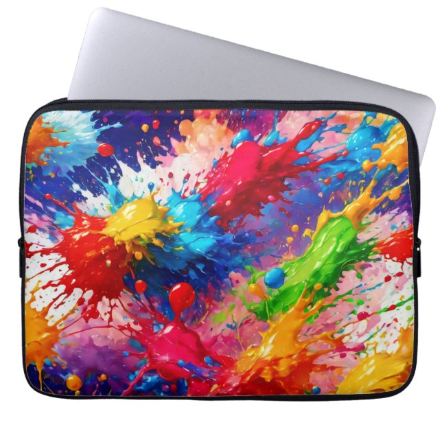Colorful Wet Paint Splash Design Laptop Sleeve (Front)