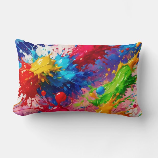 Colorful Wet Paint Splash Design Lumbar Pillow (Front)