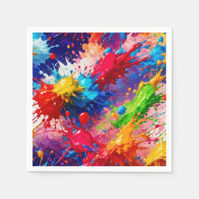 Colorful Wet Paint Splash Design Napkins (Front)
