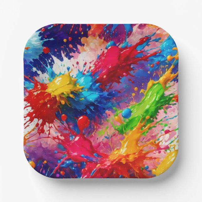 Colorful Wet Paint Splash Design Paper Plates (Front)