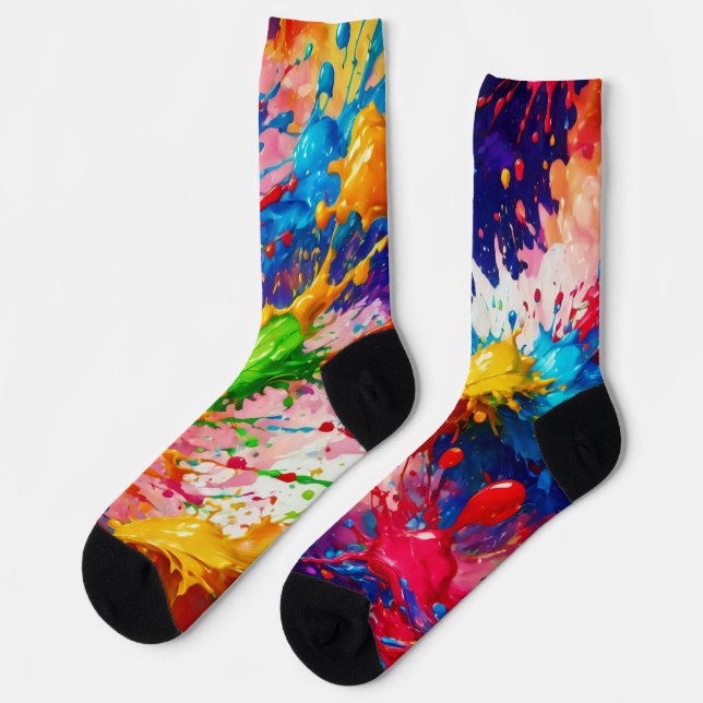 Colorful Wet Paint Splash Design Socks (Left)