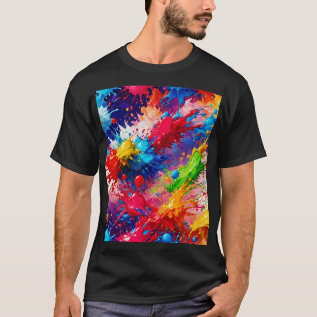Colorful Wet Paint Splash Design T-Shirt (Front)