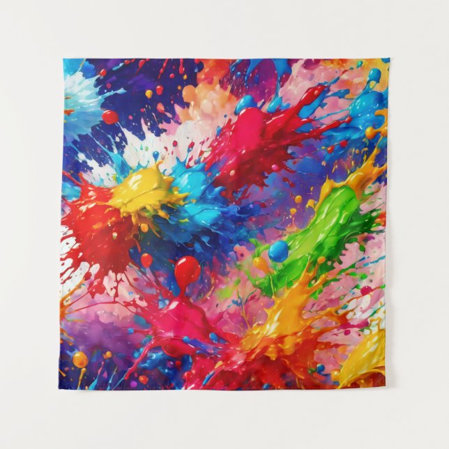 Colorful Wet Paint Splash Design Tapestry (Front)
