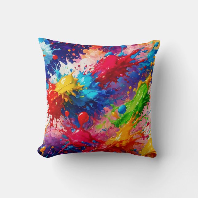 Colorful Wet Paint Splash Design Throw Pillow (Front)