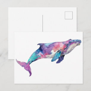 Colorful Whale Illustration Small Postcard