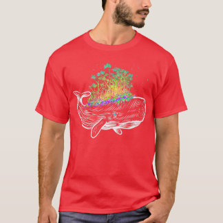 Colorful Whale Island Rainbow Forest Art T-Shirt